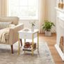 Bedside table, side table, with drawer and grid shelf, for bedroom, living room, modern, white-gold-colored Image 3