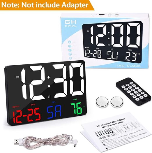 Digital Clock Large Display,11.5" Digital Calendar Alarm Clock with Wireless Remote Control, LED Oversized Wall Clock with Date