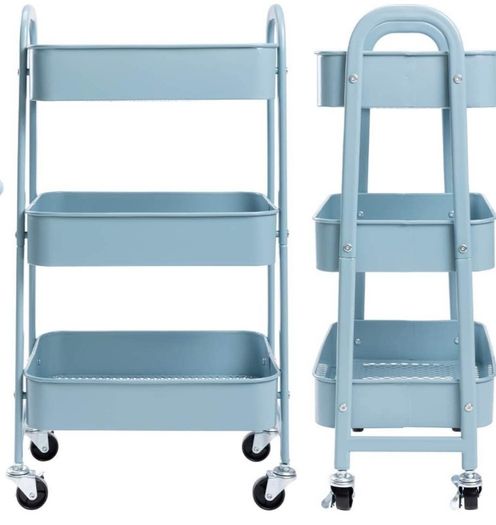 Cart 3 Tier Metal Utility Cart Rolling Trolley Organizer Cart with Wheels for Kitchen Makeup Bathroom Office MULTIPLE COLOURS AVAILABLE, (FREE POSTAGE)