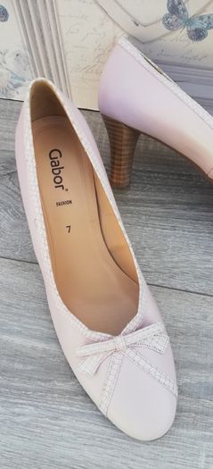 New Gabor fashion ladies bowed ballerina leather high heel shoes baby pink UK7.. EUR 40