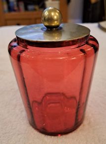 Vintage ruby glass jar and silver lid