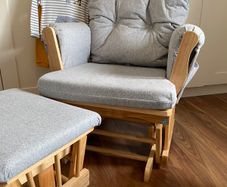 Babylo Brompton Glider & Footstool Grey suedette/Natural wood