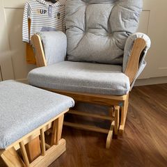 Babylo Brompton Glider & Footstool Grey suedette/Natural wood