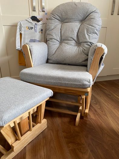 Babylo Brompton Glider & Footstool Grey suedette/Natural wood