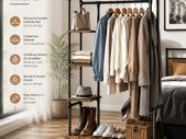Industrial Clothes Rack with Shelves and Wheels