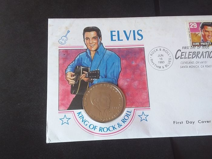 Vintage 1993 Elvis Presley 5 Dollar Coin and Stamp Commemorative First Day Cover (PNC)