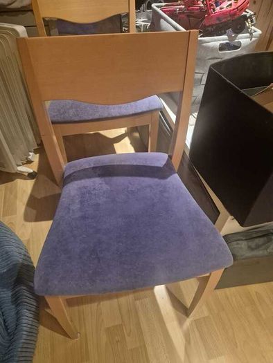 Set of 4 Wooden Dining Chairs Blue Suede-Effect Seats