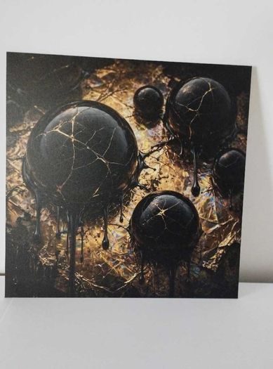 Limited edition contemporary tech-art, abstract series - Black oil spheres / gold leaf texture