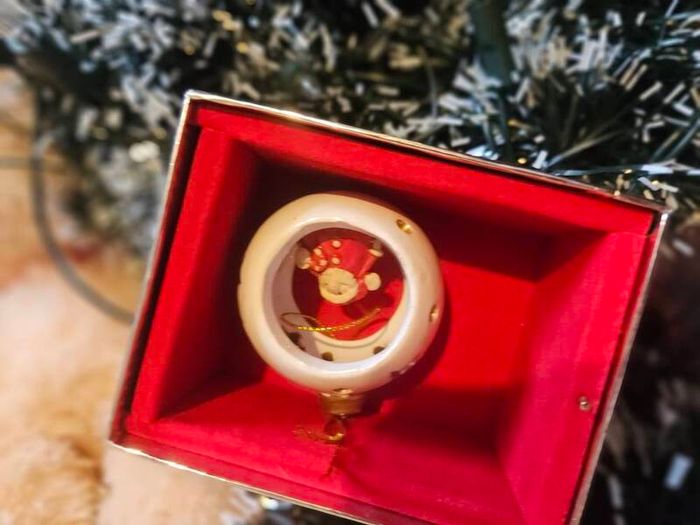 Box of Lovely Christmas Decorations and Santa Globe Lantern
