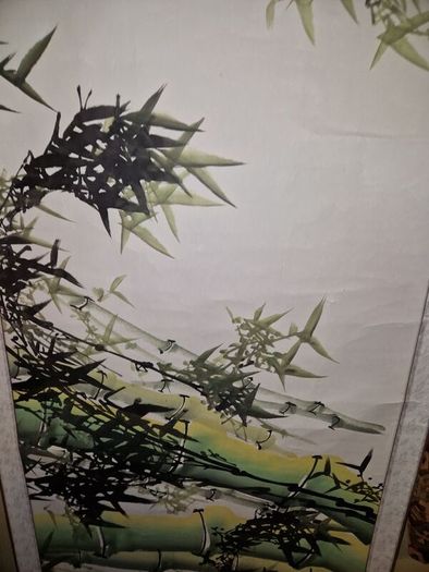 Japanese Bamboo art painted hanging scroll