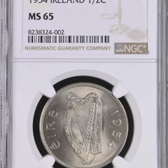 Ireland 1954 | Half Crown | Irish 2s6d | Horse | KM.16a | MS65
