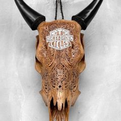 Hand-Carved Harley-Davidson Cow Skull (58cm,3kg) - Bone