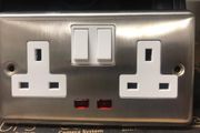 Brushed Steel Socket 2 Gang with Neon