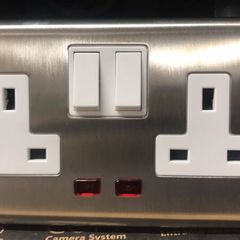 Brushed Steel Socket 2 Gang with Neon