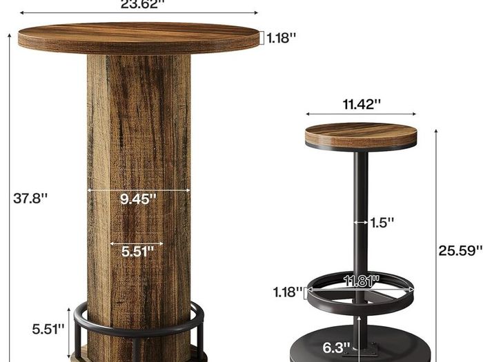 Industrial Round Bar Table with 2 Bar Stools