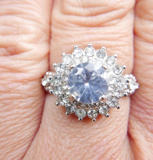 Vintage 925 Sterling Silver Flower Cz Cluster Ring size U - 5,4g