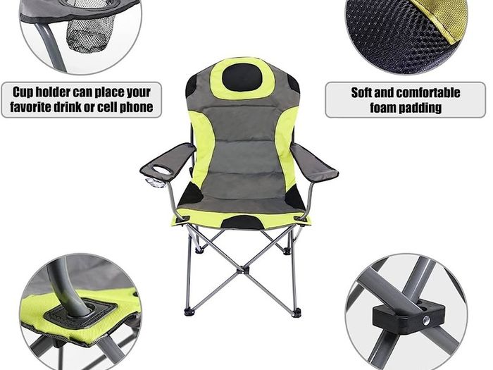 Camping Chair, Padded Camping Chairs for Adults with Armrests and Cup Holder, Heavy Duty Folding Chair Portable for Fishing Beach, Perfect for Caravan Trips, BBQs, Garden, Picnic, Travelling (FREE SHIPPING)