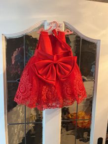 red baby girls dress with matching headband