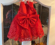 red baby girls dress with matching headband