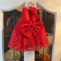 red baby girls dress with matching headband