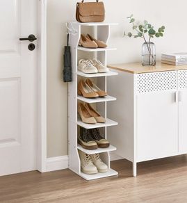 Shoe storage  narrow with 6 levels white shelves rack