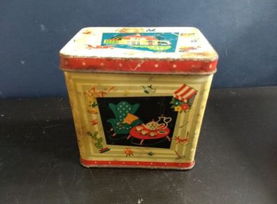 Funky Atomic Mid-Century Modern 1950's Small Tin Tea Caddy, with a Funky and Rare Graphic Design - MCM/50s Display! Props for Stage and Screen!