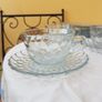 Set of 4 Anchor Hocking Bubble Blue Grill Plates, Cups & Saucers from 1940s Image 3