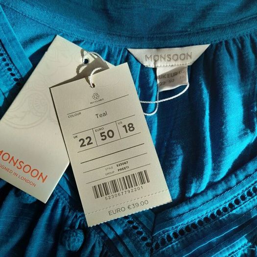 BNWT Teal Monsoon Top Size 22.