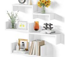Floating Shelves for Wall Set of 5, Wooden Wall Shelves for Wall Decor, Storage White Shelves for Bedroom, Living room, Bathroom, Kitchen Wall Mounted
