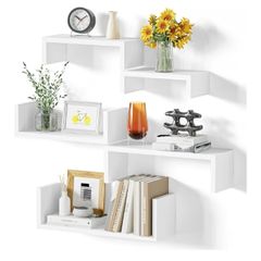 Floating Shelves for Wall Set of 5, Wooden Wall Shelves for Wall Decor, Storage White Shelves for Bedroom, Living room, Bathroom, Kitchen Wall Mounted