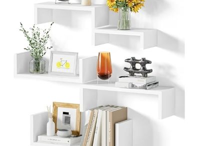 Floating Shelves for Wall Set of 5, Wooden Wall Shelves for Wall Decor, Storage White Shelves for Bedroom, Living room, Bathroom, Kitchen Wall Mounted