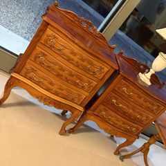 Pair of Carved Mahogany Bedside Cabinets