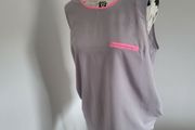 grey blouse with pink piping
