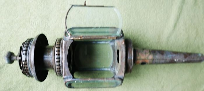 Vintage Pair of Brass Carriage Lamps, by Lime House Lamp Company, pierced canopies, bevelled etched glass chambers, 22" long