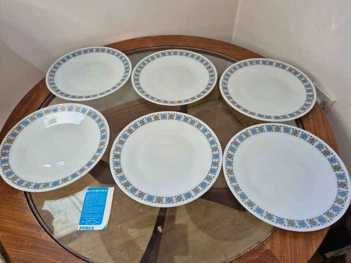 Vintage JAJ Pyrex Chelsea 10-Inch Dinner Plates Set (6 Pcs) with Original Box