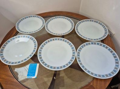 Vintage JAJ Pyrex Chelsea 10-Inch Dinner Plates Set (6 Pcs) with Original Box