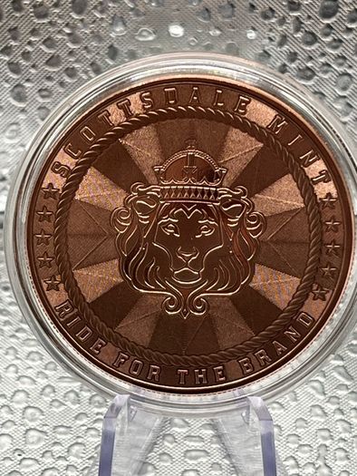 1 avdp oz Fine 999 Copper Bullion Cowboy with Buffalo Privy Round.