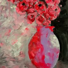 Pink and purple vibrant floral painting.  12 x 16 inch on 360gsm coldpressed acrylic paper. Original by Gerard McGibney, Dublin artist. Ideal for framing. Price excludes postage.