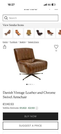 Pair of 1960's Danish Leather & Chrome Swivel Armschairs