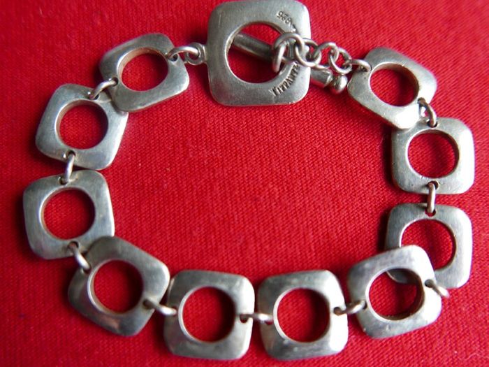 Vintage Tiffany & Co Sterling Silver 925 Cushion Link Bracelet Toggle length 8" 27,05g