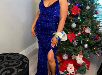 Royal blue sequin debs dress