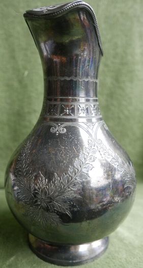 Antique Lidded Jug, Antique Silver Plate, Engraved Foliate and Scroll Designs Jug.