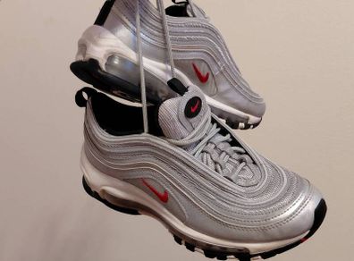 Nike Air Max 97 OG Silver Bullet (2022) Size UK-4.5/EUR-37.5 Model: 918890-001 Metallic Silver/Varsity Red-White-Black-2022
