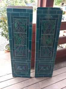 Pair of Art Nouveau antique tiled side panels for fireplace, extremely heavy, D18