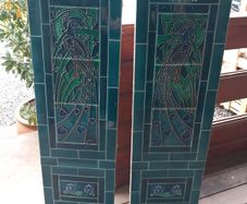 Pair of Art Nouveau antique tiled side panels for fireplace, extremely heavy, D18