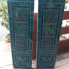 Pair of Art Nouveau antique tiled side panels for fireplace, extremely heavy, D18