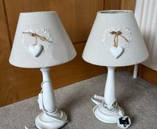 Pair of Shabby Chic White Bedside Table Lamps with Heart Detail