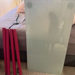 Glass office table desk size 100x50cm pink legs