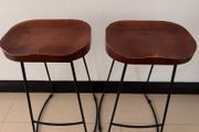 Pair of metal and solid wood bar stools