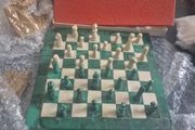 Malachite &amp; Stone Inlay Chess Board &amp; Pieces